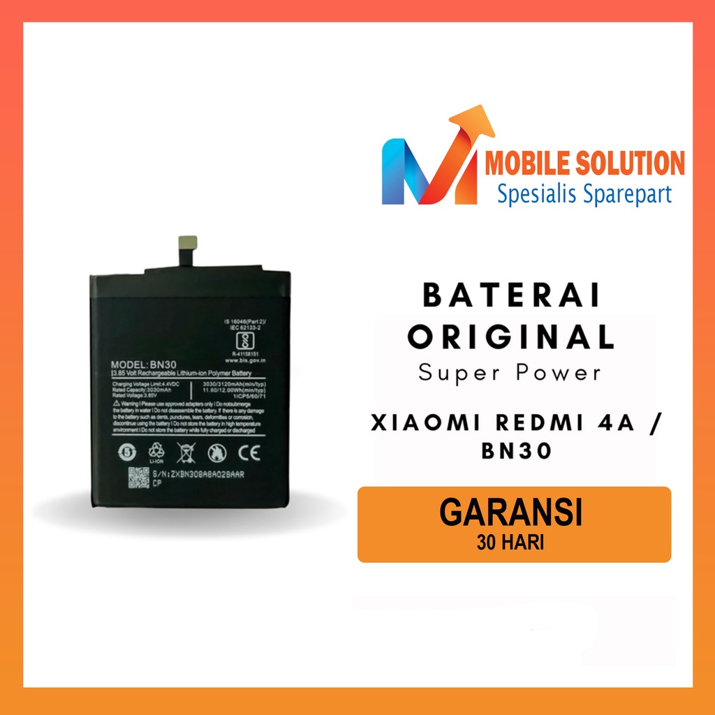 Grosir Baterai Xiaomi Redmi 4A / Baterai Xiaomi BN30 Super Power Garansi 1 Bulan + Packing