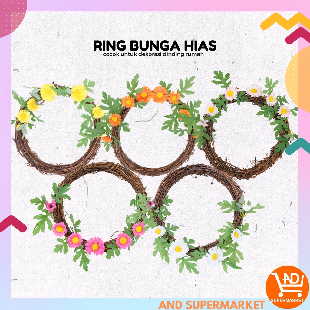 AND / COD / Ring Bunga Dekorasi Dinding Rumah Ring Rotan Bunga Hias Plastik Palsu Artificial Flowers Murah PBP125