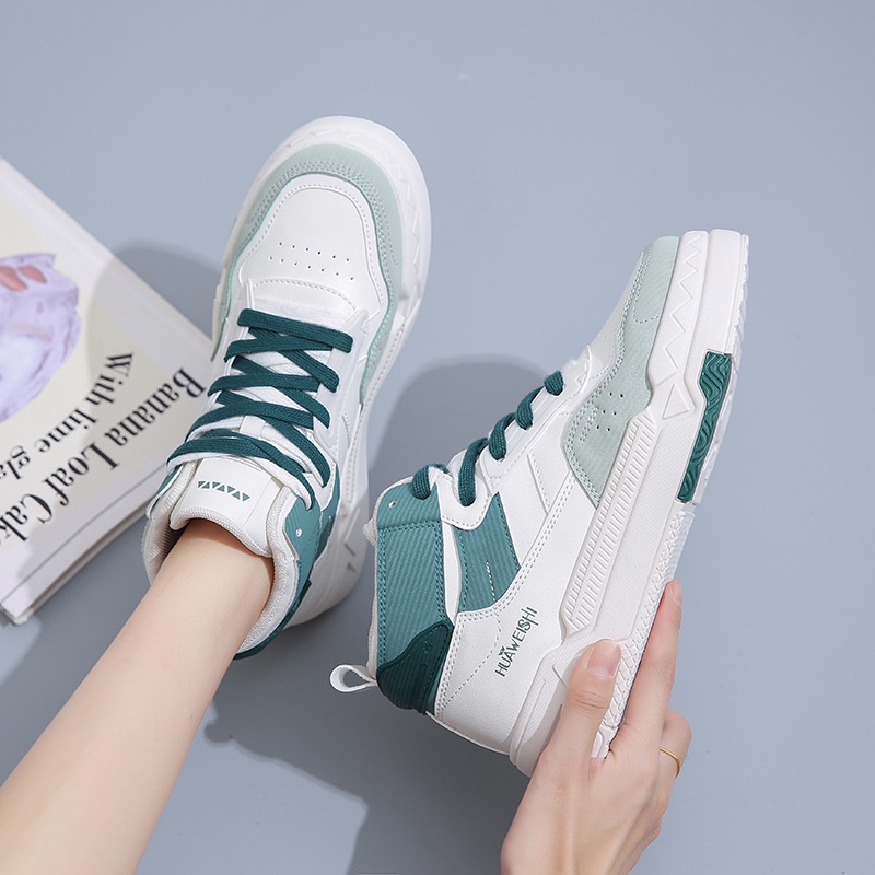 TBIG [COD] Sepatu Sneakers Import HTHUAWESHI High Top Shoes Fashion Wanita Sepatu Korea Style Sekolah Kuliah