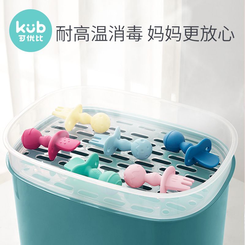 KUB Silicone Self Feeding Silicone Spoon &amp; Fork Set - Alat Makan Anak Bayi - Sendok Garpu Silikon - Training Spoon &amp; Fork BLW