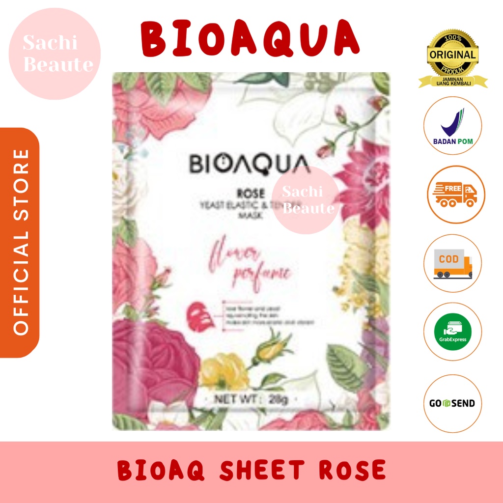 BIOAQUA Sheet Mask Masker Wajah Flowers Series 28g Hydrating Essence Face Mask Brightening dan Anti Acne - Rose
