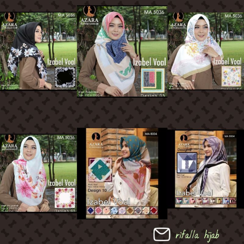 HIJAB SEGIEMPAT MOTIF VOAL AZARA IZABEL GROSIR / KERUDUNG SOUVENIR