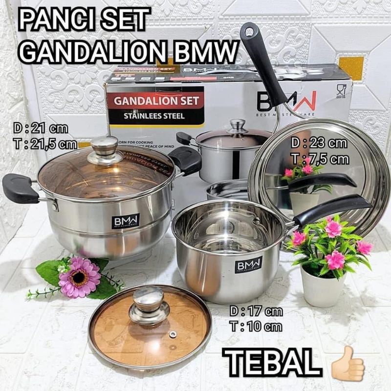 Panci Set Gandalion 3 Pcs Stainless Steel BMW (fz)