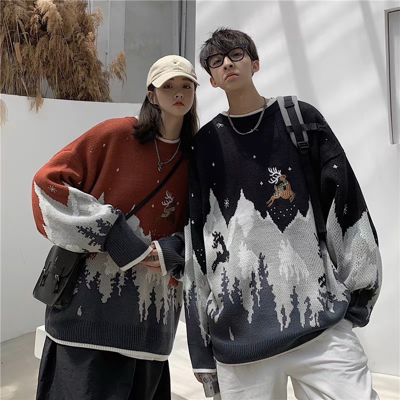 Sweater christmas baju rajut natal import unisex pria wanita hangat atasan winter cowok musim dingin autumn motif rusa rudolph couple