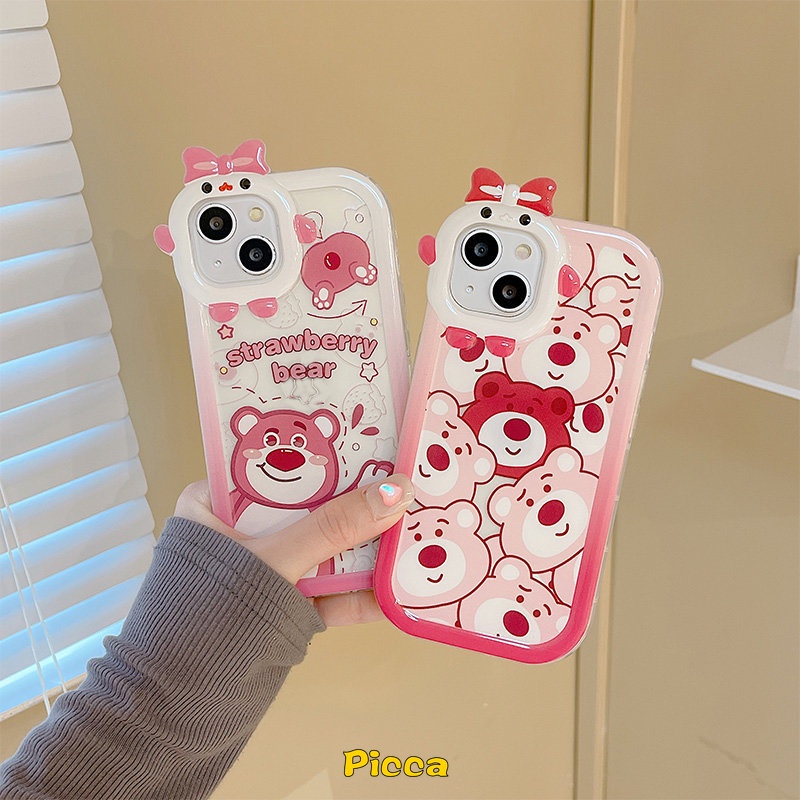 Casing Lensa 3D Bow-knot Monster Kecil Redmi A1 9 10 A1+9T 9A 9C NFC 10C 10A Note9 8 11 11Pro+10 11s 10 Pro Max Plus PO CO M3 X3 NFC Pro Mi 11Lite Kartun Sarung Strawberry Bear