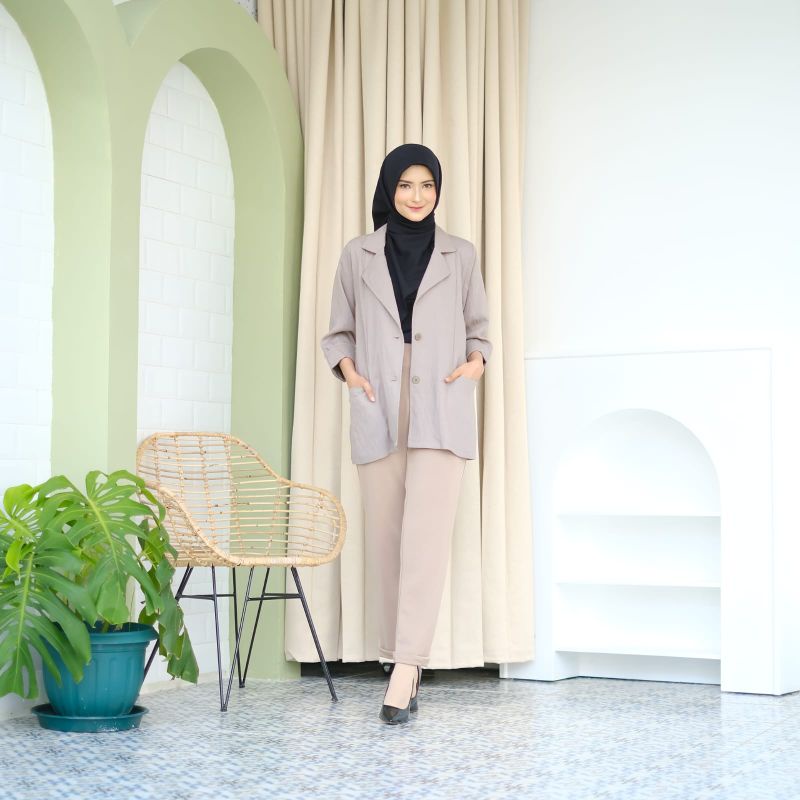 (New Arrival) (BISA COD) Una Blazer Wanita Terbaru 2022 Kekinian Viral Bahan Rose Crinkle Premium / 