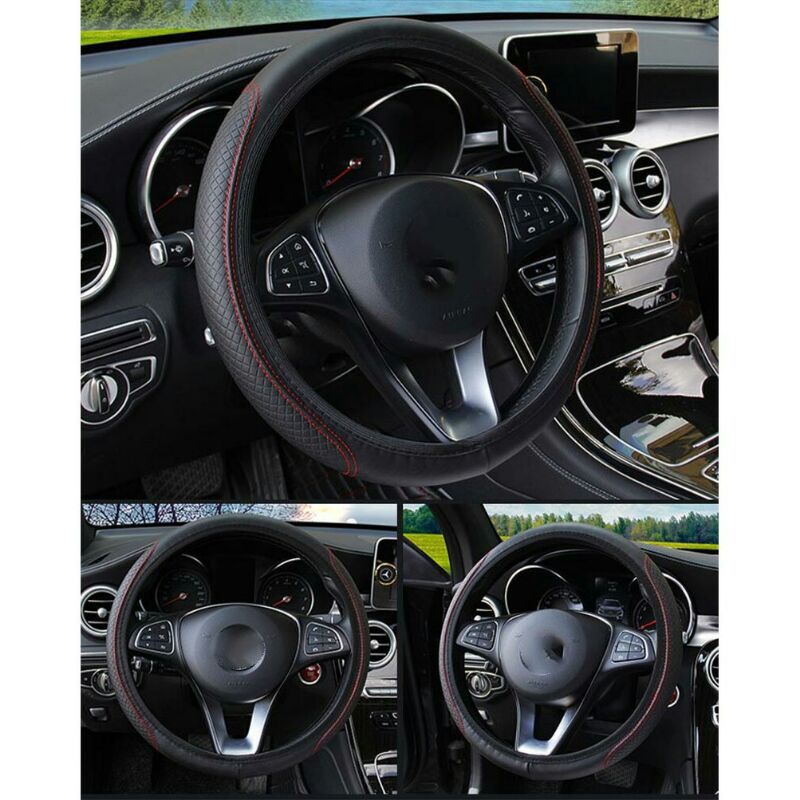 Cover Setir Mobil Bahan Kulit Steering Wheel Cover Carsoon rz503 Black