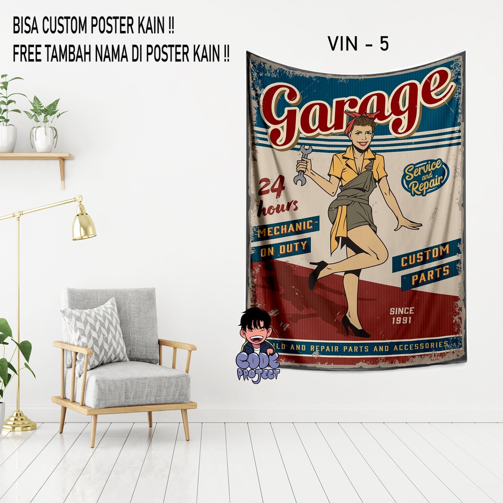 Poster Kain Retro Vintage - Retro - Hiasan Dinding Vintage - Aksesoris Dinding Kamar - Wall Decor