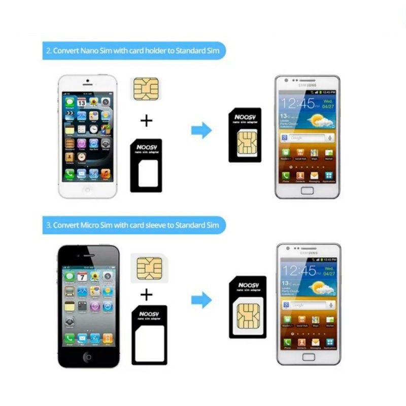 Adaptor Sim Card Noosy 4IN1 Nano Micro Pin Jarum Dudukan Kartu Standart