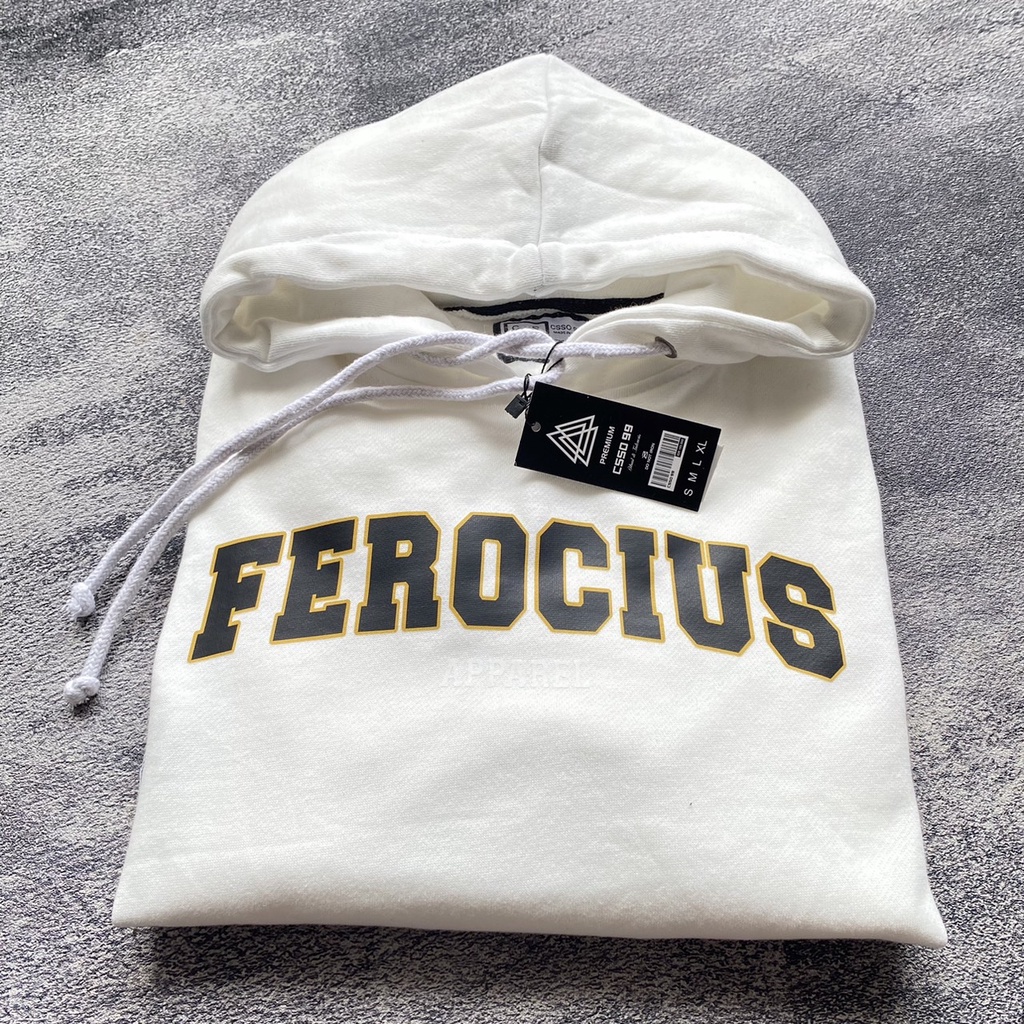 Jaket Sweater Hoodie - FEROCIOUS - White Free Sticker