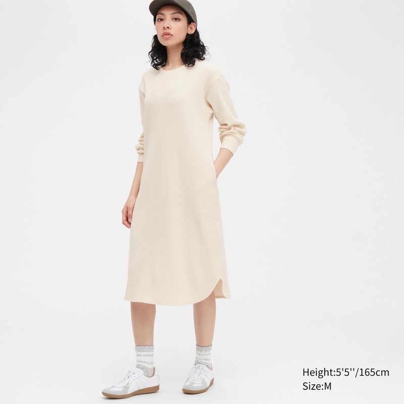 Dress Uniqlo waffle crew neck long sleeve dress