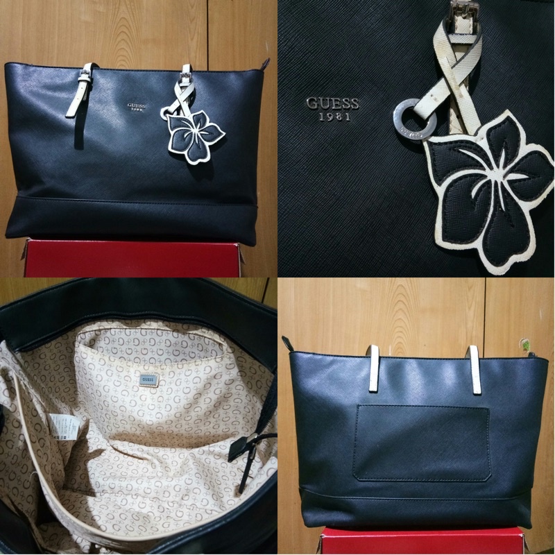 PRELOVED BAG GUESS BLACK FLOWER