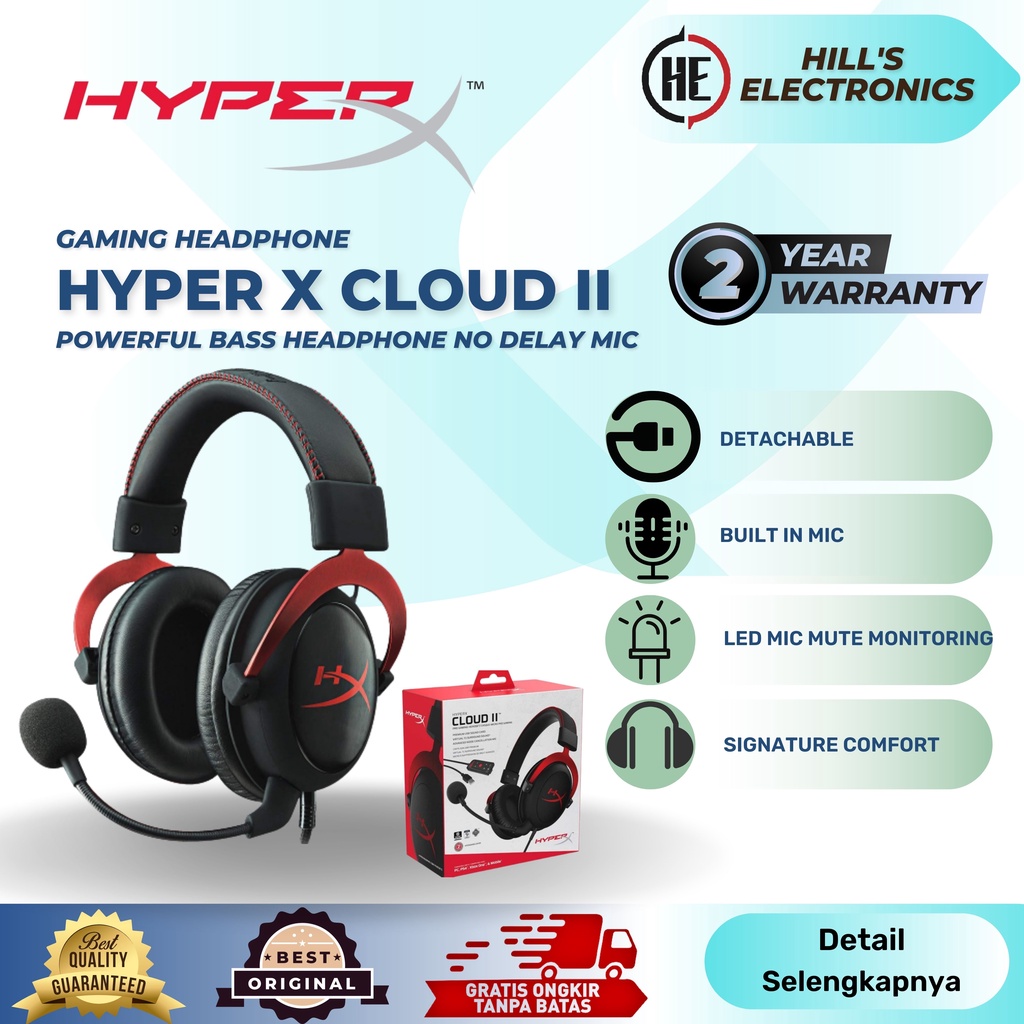 HyperX Cloud II Gaming Headset Kingston Hyper X Cloud 2 Headphone game - RED