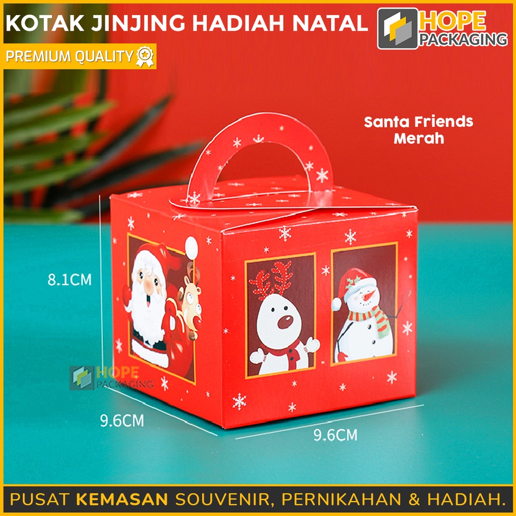 [ 3 pcs ] Box Natal Kemasan Christmas Packaging Kotak Kue / kotak Jinjing Bentuk Kotak Size : 9.6 x 9.6x 8.1 cm