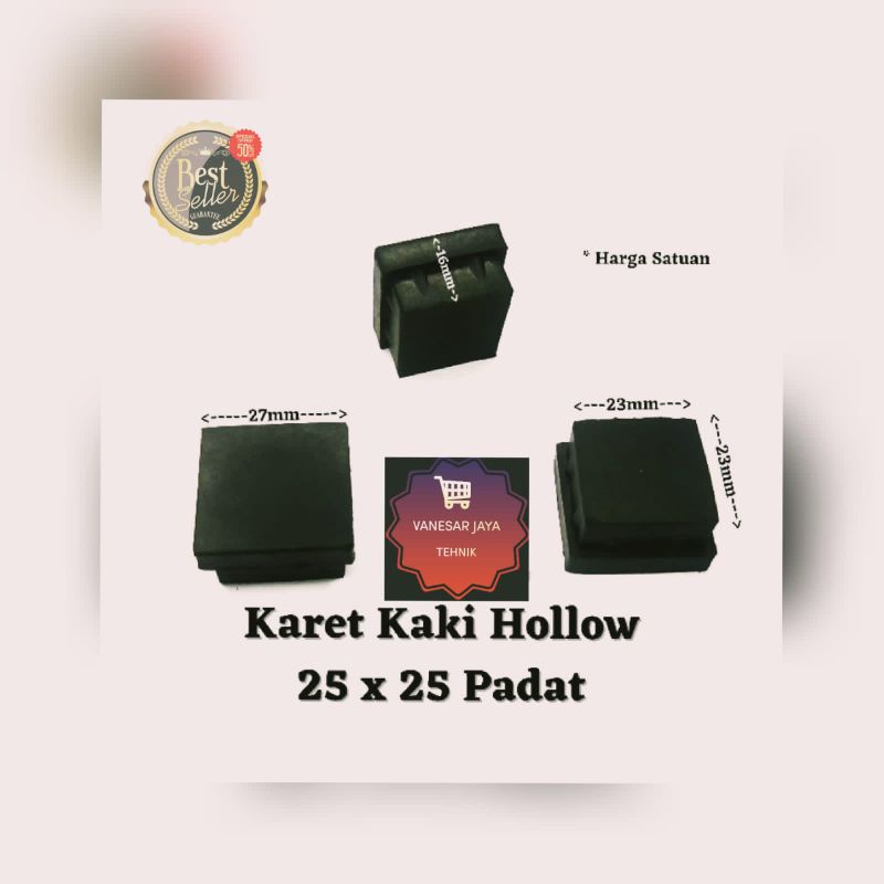 Paket Harga special 4pcs  karet kaki hollow 2,5x2,5 padat / 23mmx23mm kaki meja kursi rak besi pipa 