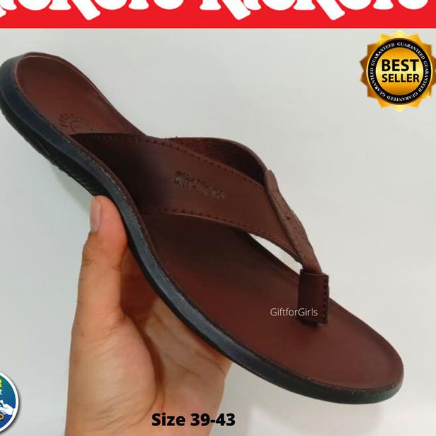 Kickers Original Sendal Jepit Kulit Asli Pria Sandal Cowok Formal - Hitam, 43