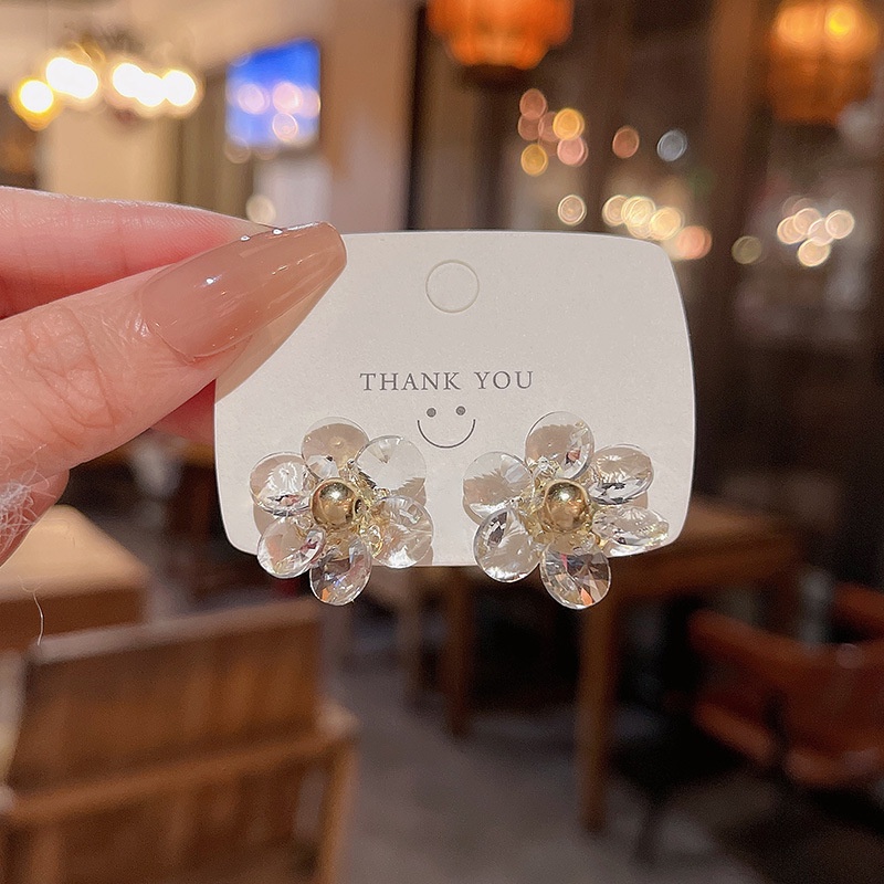 Anting Tusuk Sterling silver 925 Desain Bunga Hias Kristal Berlian Imitasi Mewah Untuk Wanita