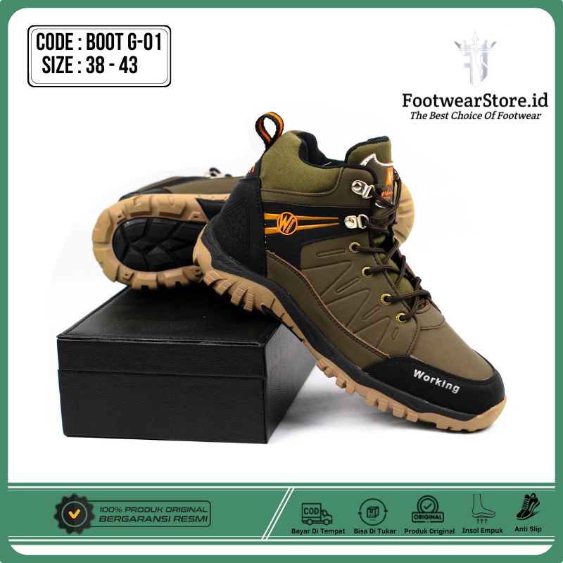 Cuci Gudang Sepatu Boots Boot Hiking Pria Spatu Gunung Outdoor Original Import Kulit Asli Warna