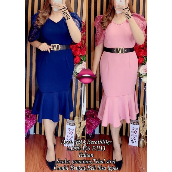 DRESS  SCUBA PREMIUM dress natal scuba kombinasi Brukat import 3214