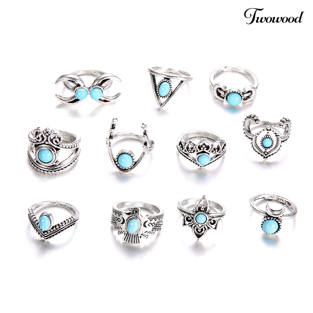 11pcs / Set Cincin Knuckle Turquoise Palsu Gaya Vintage Bohemia Untuk Wanita