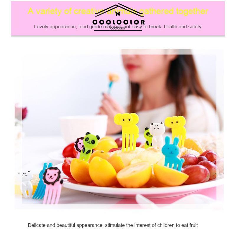 COD❤️10pcs Animal Fruit Fork Mini Cartoon Children Snack Cake Dessert Food Fruit Pick Toothpick Lunches Decor- cl