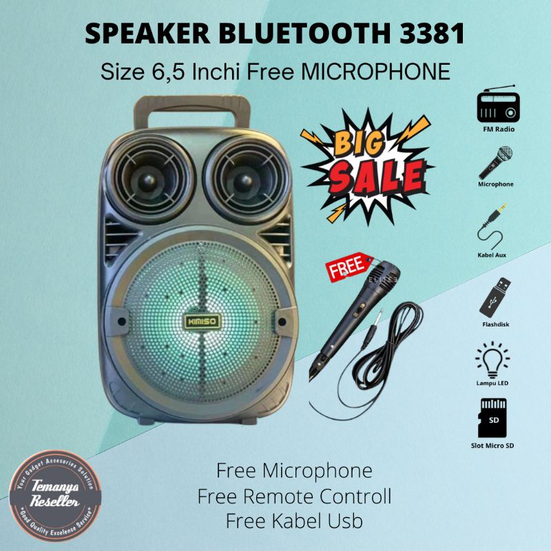 COD Speaker Bluetooth Wireless 3381/ 338 Ukuran 6,5 Inchi 6.5 Inch Bonus Mic Free Microphone Karaoke Speaker Aktif Wireless Portable Salon Bluetooth