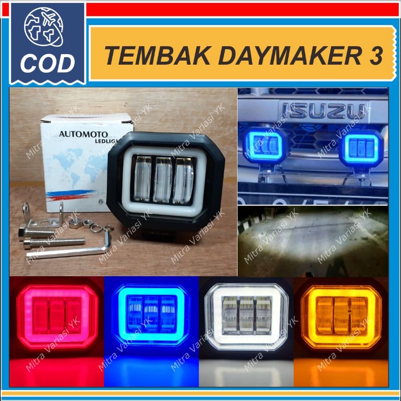 LAMPU FOGLAMP DAYMAKER LED TEMBAK SOROT BULAT KOTAK RING ANGEL EYE DRL MOTOR MOBIL UNIVERSAL 4 INCH