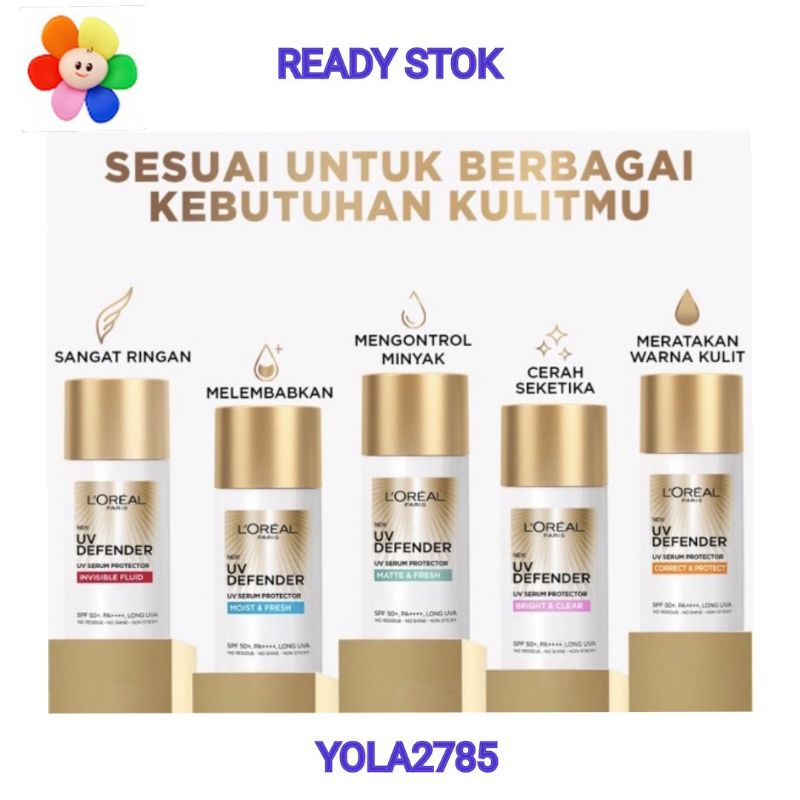 L'oreal Loreal Paris UV Defender Serum Protector Sunscreen Bright Clear Correct Protect Invisibel Fl