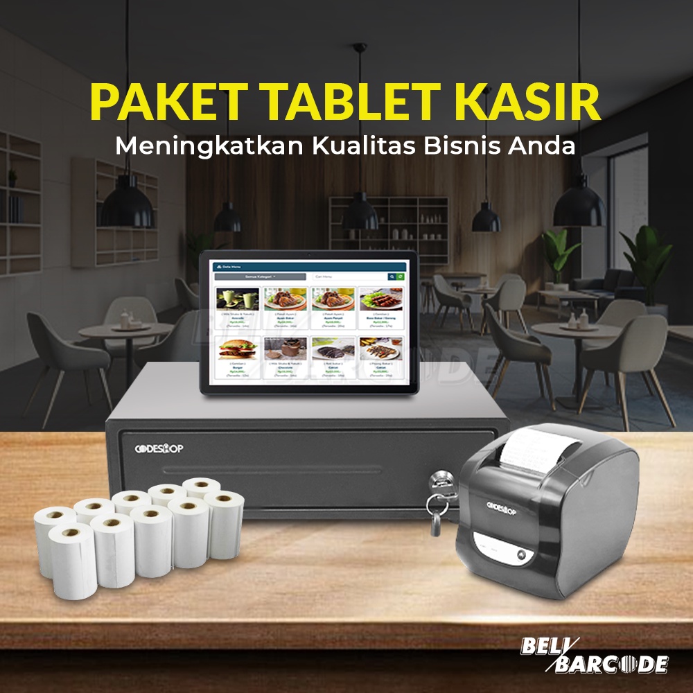 Paket Kasir Full Set Tablet + Printer Cetak Struk + Cash Drawer + Kertas Thermal 57x47