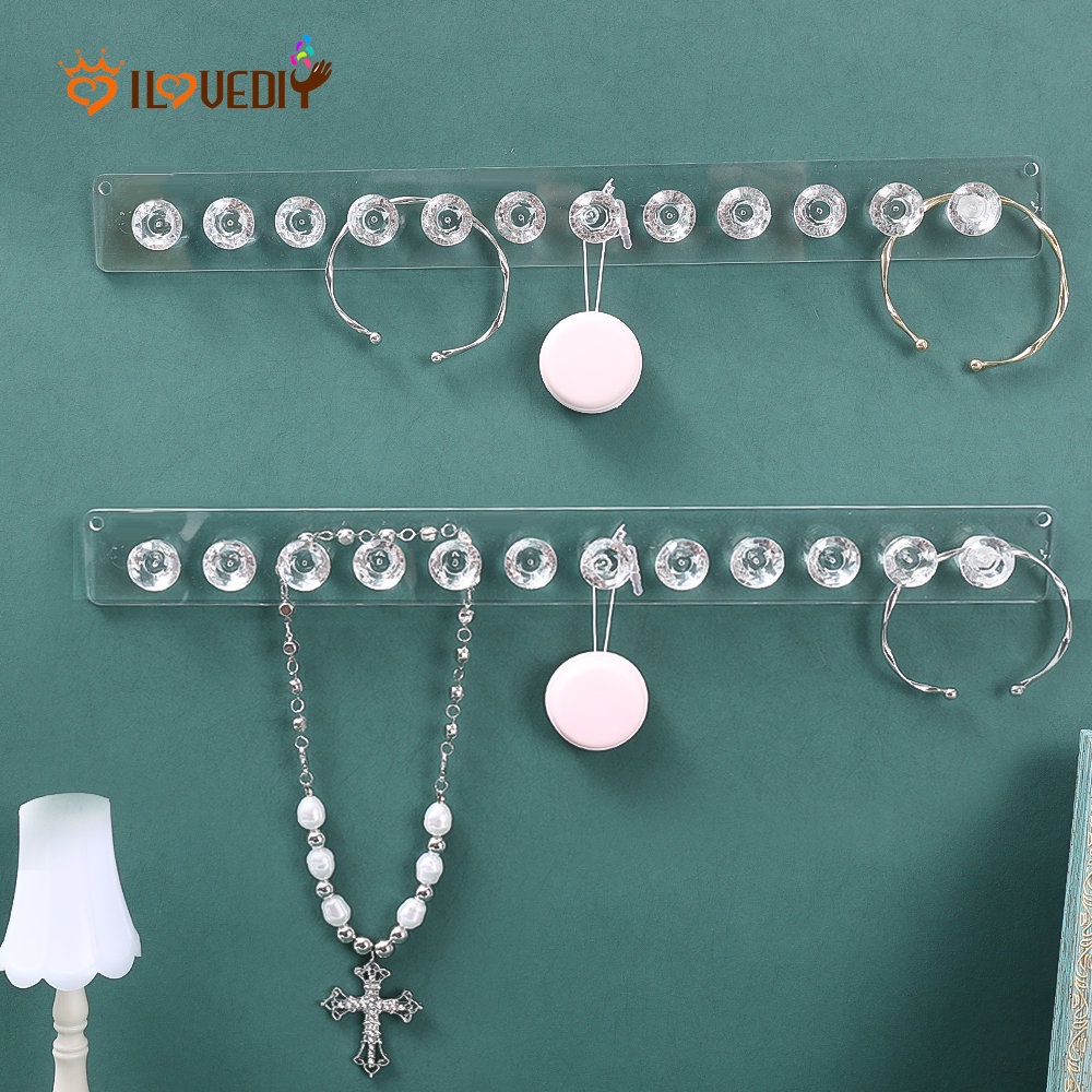 12 in 1 Kait Gantung Dinding Organizer Perhiasan / Anting / Kalung / Cincin Dengan Perekat 12 Kait