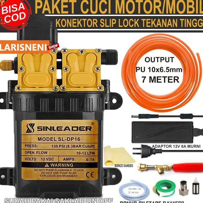 Paket Pompa Cuci Motor Lengkap Sinleader Dual Pump Siap Pakai DC 12v