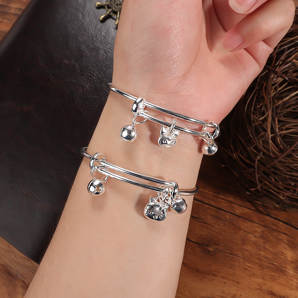 Gelang Bangle Model Terbuka Dapat Disesuaikan Warna Silver Gaya Korea Untuk Wanita