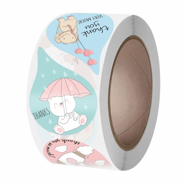 

Stiker Thank You Motif Hewan Kartun Water Drop Shape (1 Roll/ 500 pcs)