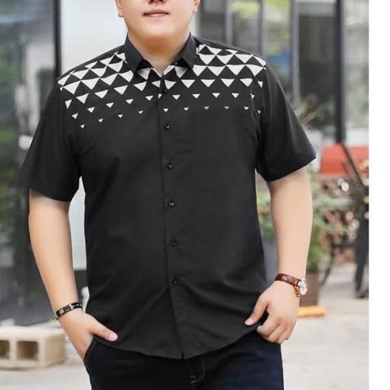 HEM JUAN KEMEJA PRIA BIGSIZE LENGAN PENDEK KEMEJA COWOK SABLON XXL - Hitam, XXL