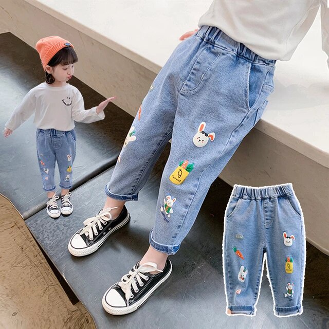 Celana Jeans Anak Carrot 4-5thn | Celana Panjang Anak Perempuan Bordir | Korean Style Outfit Kekinian