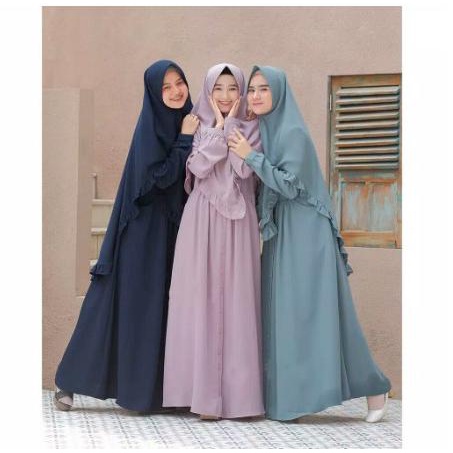 OBRAL Gamis wanita syari terbaru polos Elbina Set S-XL set hijab dress