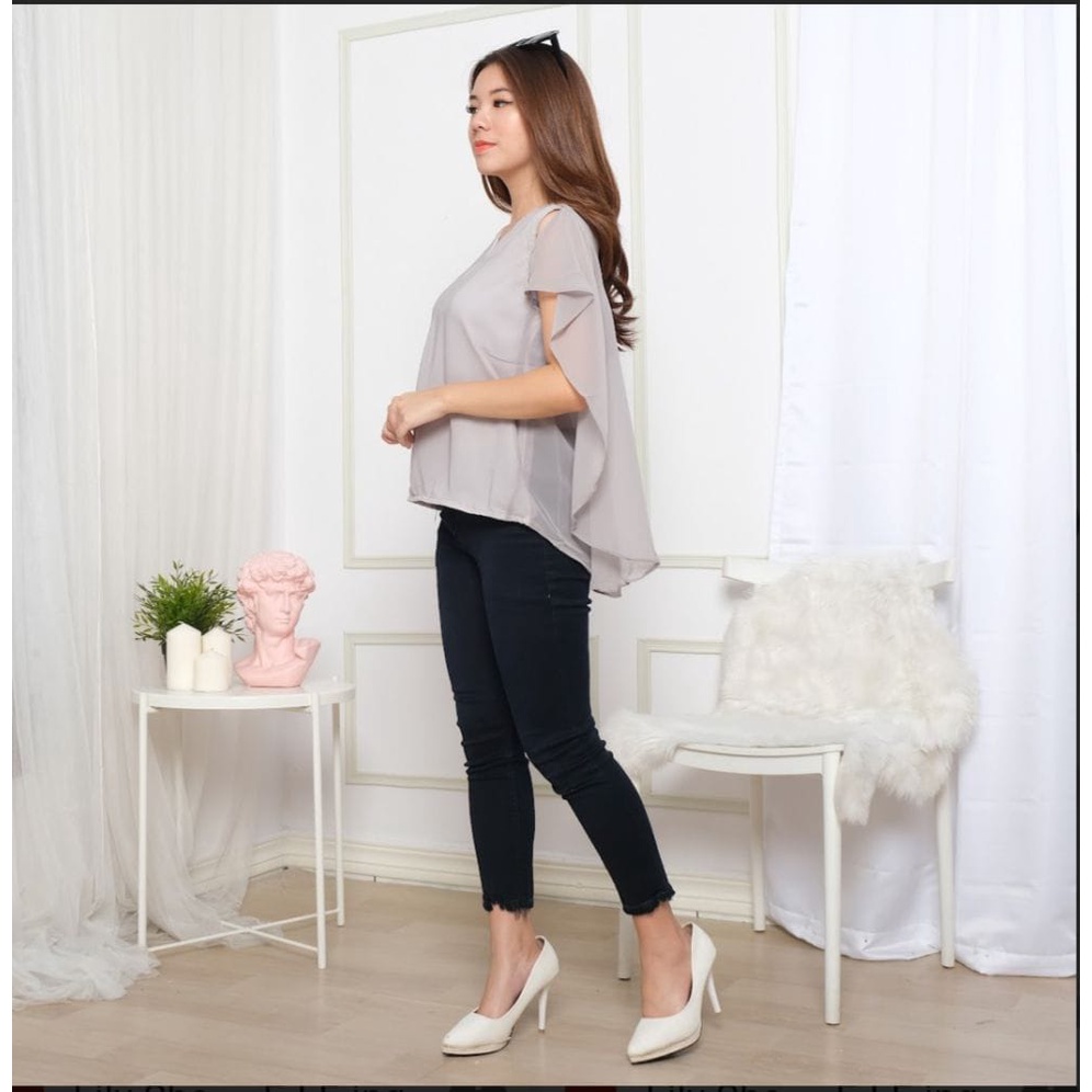 QFS - LYODRA BLOUSE / BLOUSE WANITA / BLOUSE KOREA / GREY / TERBARU / BAHAN SIFFON