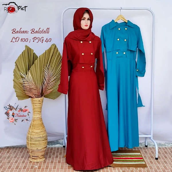 Dress muslim Busui Friendly Kancing Depan Maxi Gamis Terbaru Dress Gamis Abaya Polos Karet Kerut Belakang FREE Pashmina