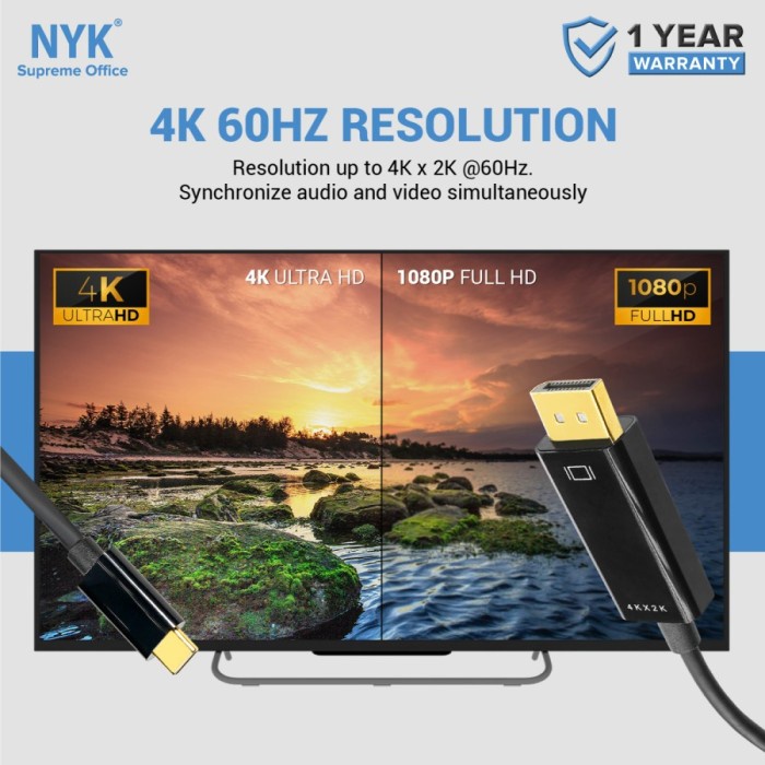 NYK Kabel Type C to Display Port Gold Plate 4K