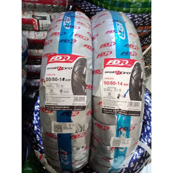 PAKET BAN TUBLES MATIC FDR SPORT ZEVO 80/80 + 90/80.14 ,BAN BARU 100% ORIGINAL, GRATIS PENTIL