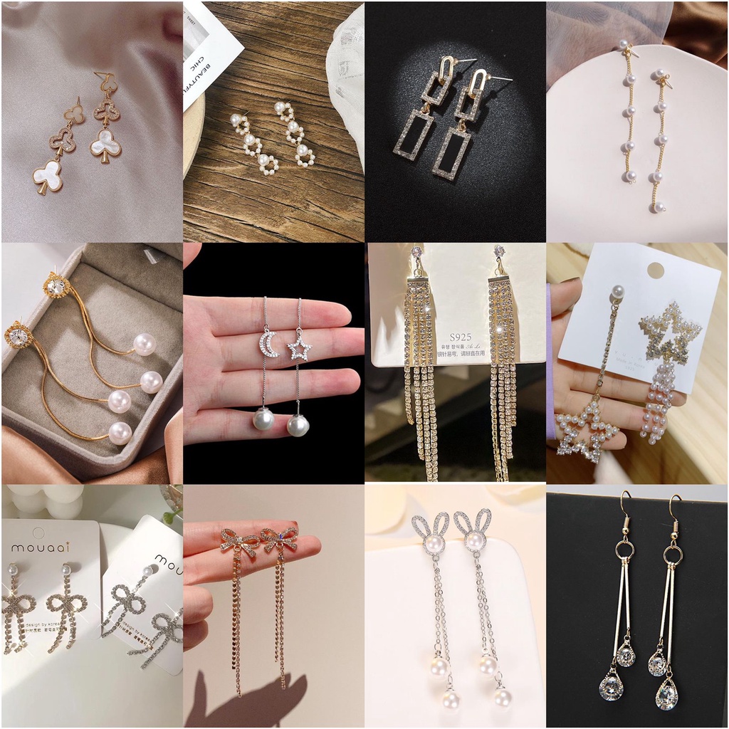 Jual Anting Wanita Model RUMBAI Panjang Mata-mata Mutiara Gaya Korea