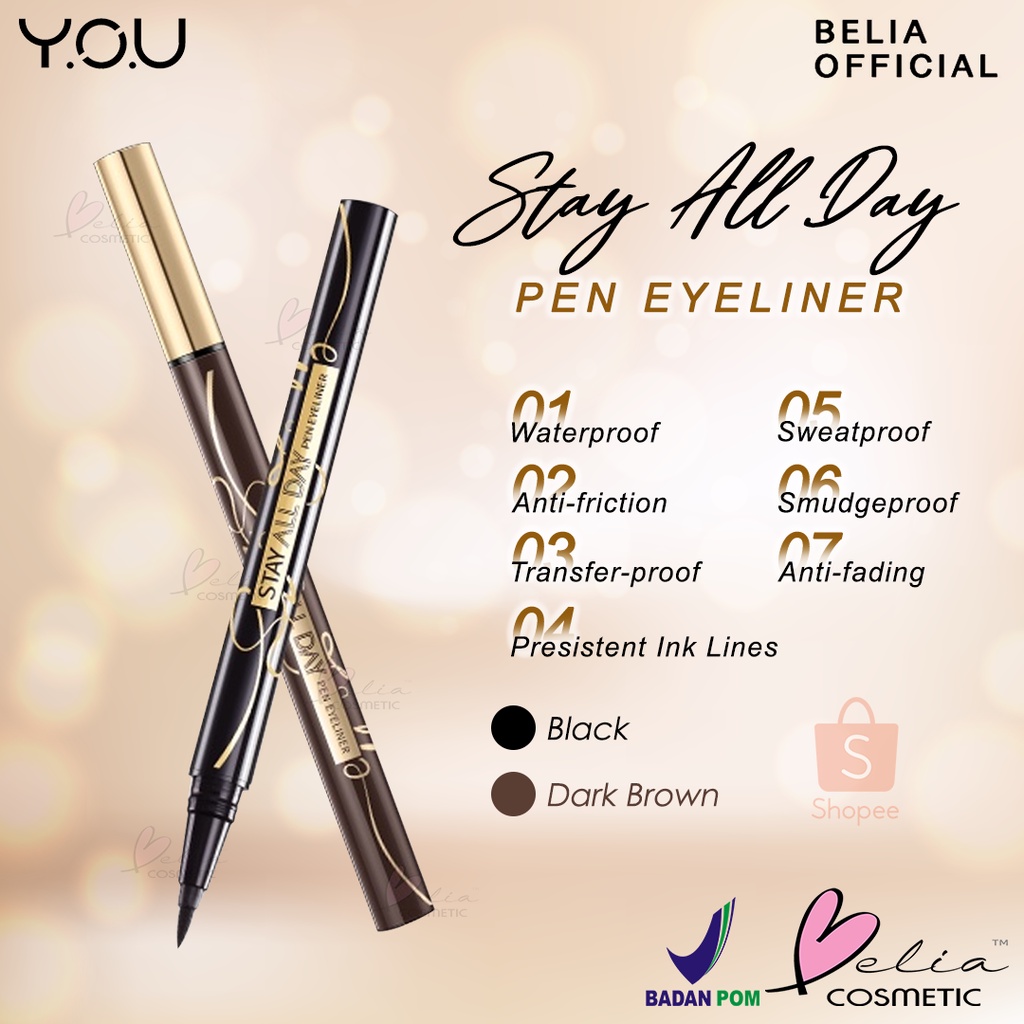 ❤ BELIA ❤ YOU Stay All Day Pen Eyeliner | Black Eyeliner | Hitam / Dark Brown | Waterproof | Long-wear BPOM