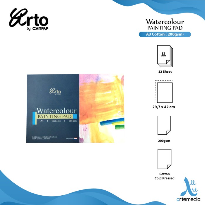 

[COD AKTIF] Arto A3 Cotton Watercolor Pad - 200 GSM