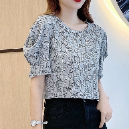 【Blossom】Puff Sleeve Printing Soft T-Shirt  7191