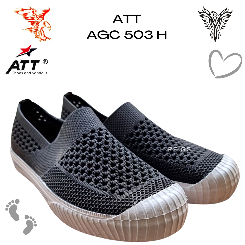 Sepatu Slip ON Wanita ATT AGC 503 Model Jaring Karet Hitam Trendy 37-40