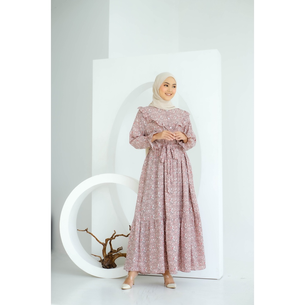 Dress Cottagecore Floral Maxi Vintage Casual Hijab Dress Bunga Wanita Premium