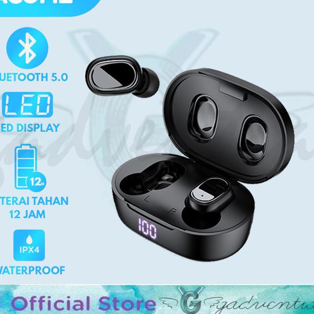 ACOME T1 AIRDOTS SMART TWS EARPHONE LED DISPLAY HEADSET BLUETOOTH 5.0 - BLACK