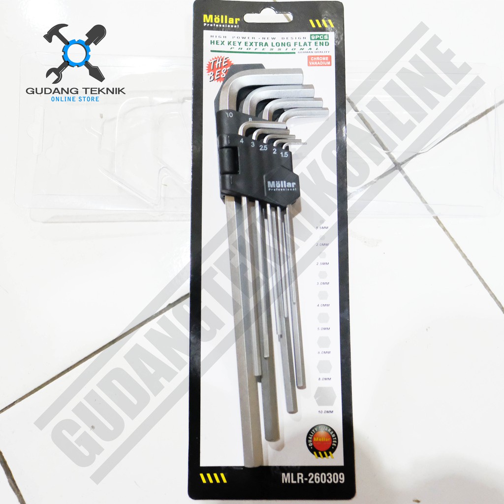 Kunci L 1 SET Segi 6 9 pcs 1.5mm 2mm 2.5mm 3mm 4mm 5mm 6mm 8mm 10mm MLR-260309 MOLLAR / L Hex Key Long Flat End Chrome 1.5 2 2.5 3 4 5 6 8 10 mm 9 pcs SET MLR 260309 MOLLAR