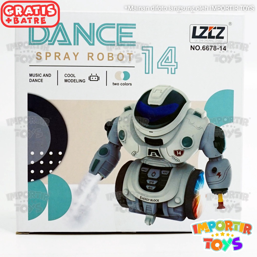 Mainan anak Robot Dance Spray Bergerak dan Bermusik Free Baterai