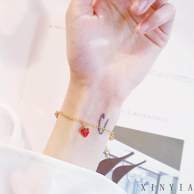 【Bayar di tempat】Gelang Liontin Strawberry Untuk Wanita Model Korea Simple Motif Stroberi Kristal